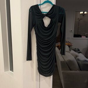 Elegant Dark Forest Green Long Sleeve Dress
